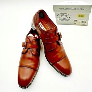 Steve Madden COVET Men's Cognac Leather Monk Strap Shoes 9.5
